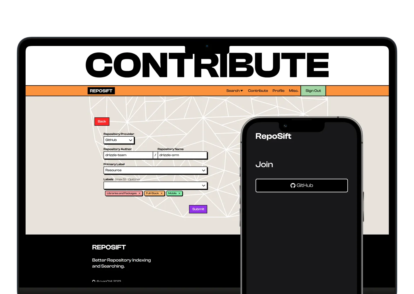 Contribute & authentication screens.