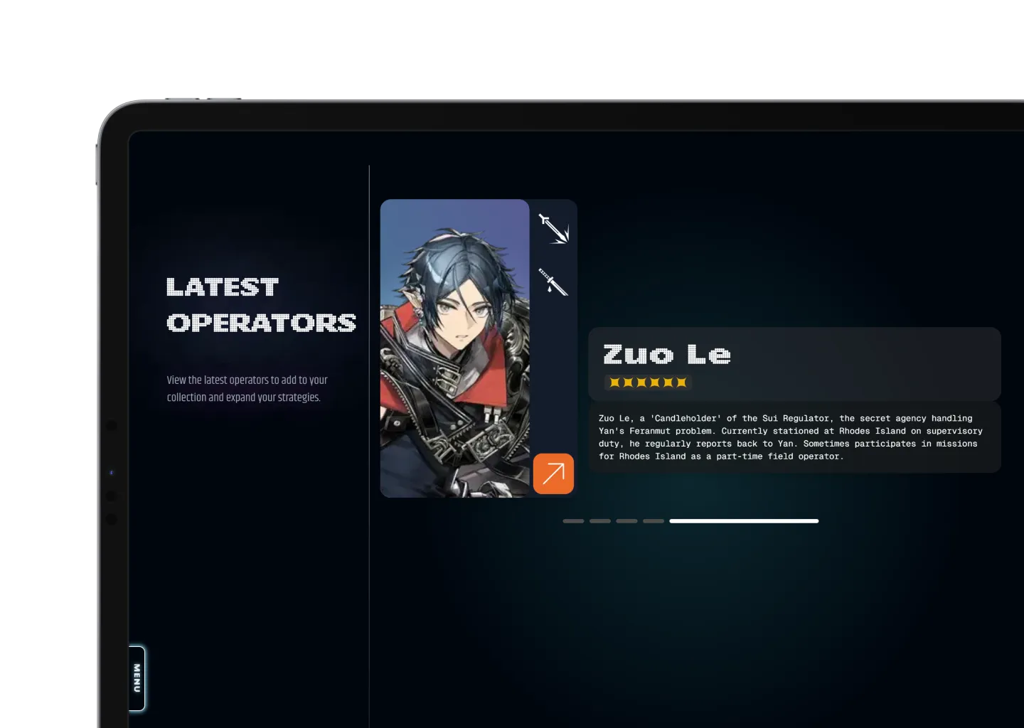 Preview of home page displaying the newest operators in the game.